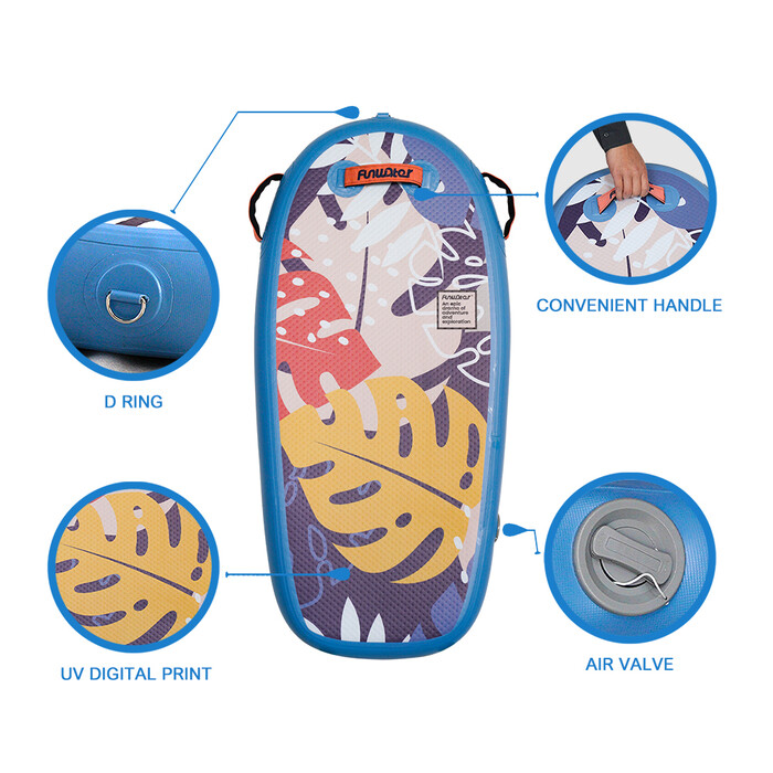 Planche de bodyboard gonflable pour enfants - Feuilles bleues